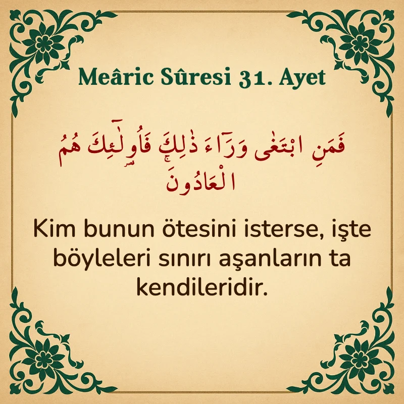 Mearic Suresi 31. Ayet Arapça ve Türkçe meali