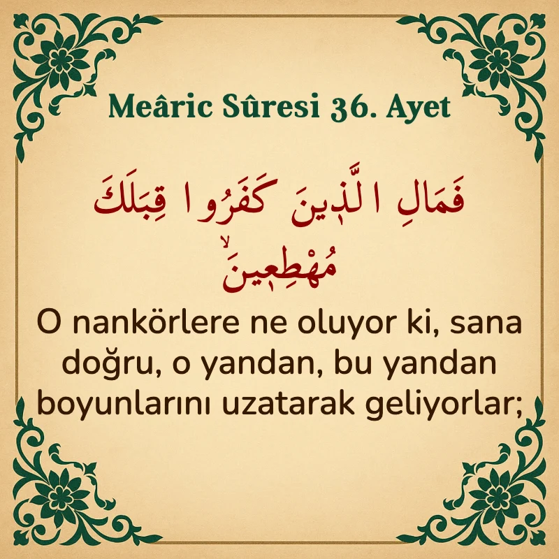 Mearic Suresi 36. Ayet Arapça ve Türkçe meali