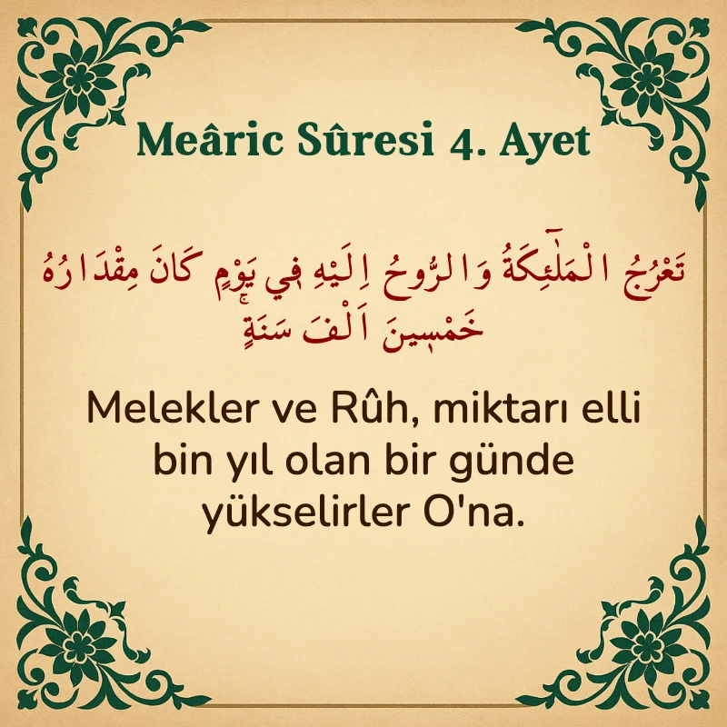 Mearic Suresi 4. Ayet Arapça ve Türkçe meali