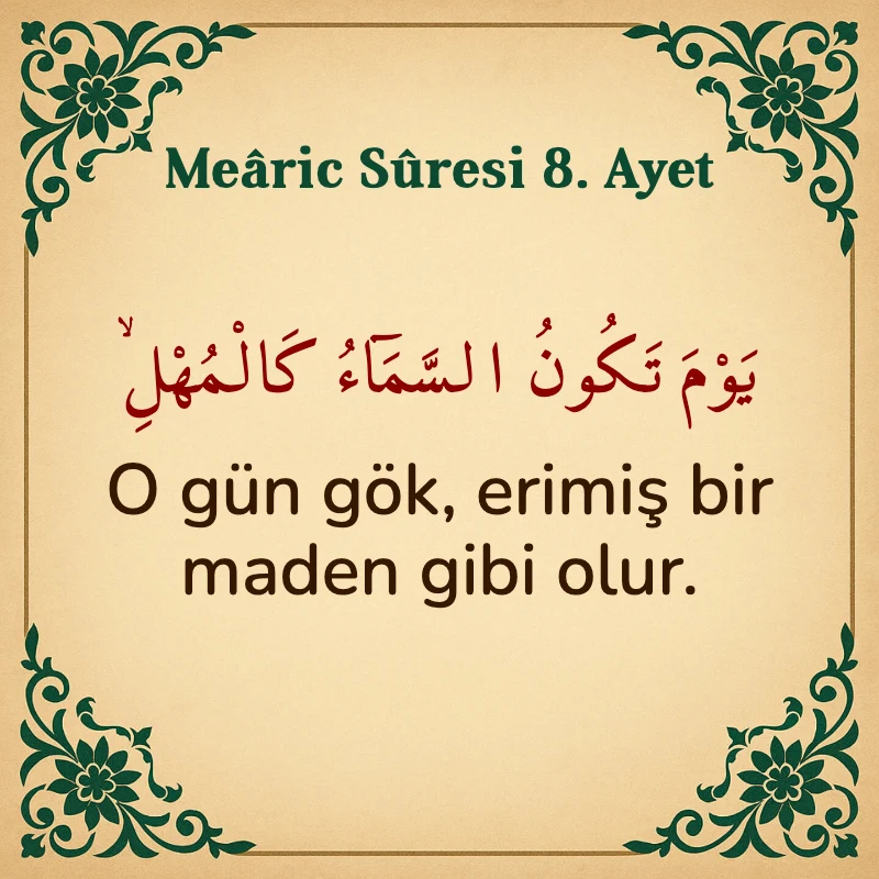 Mearic Suresi 8. Ayet Arapça ve Türkçe meali