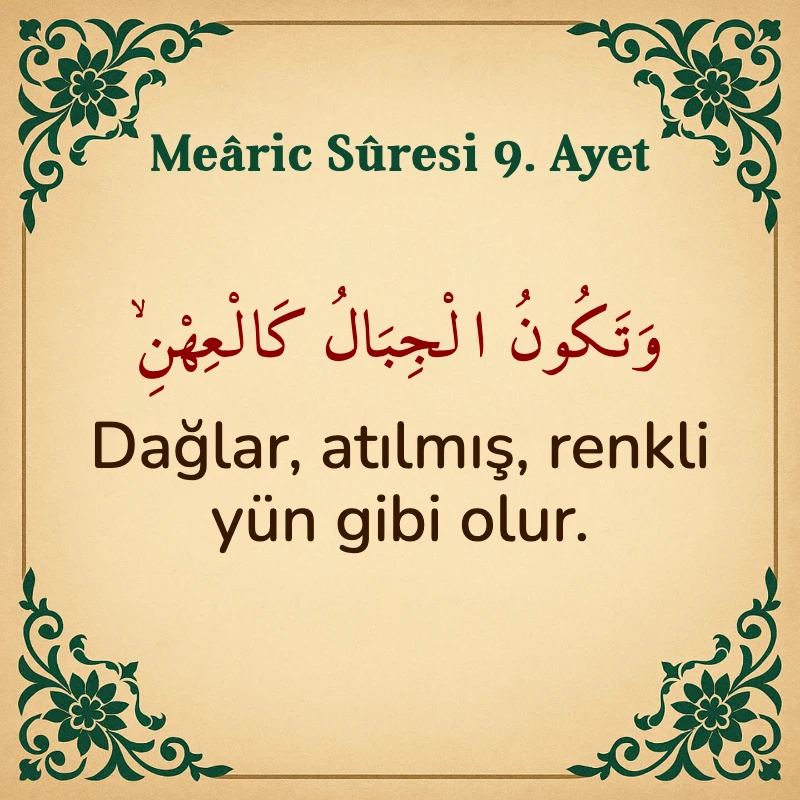 Mearic Suresi 9. Ayet Arapça ve Türkçe meali