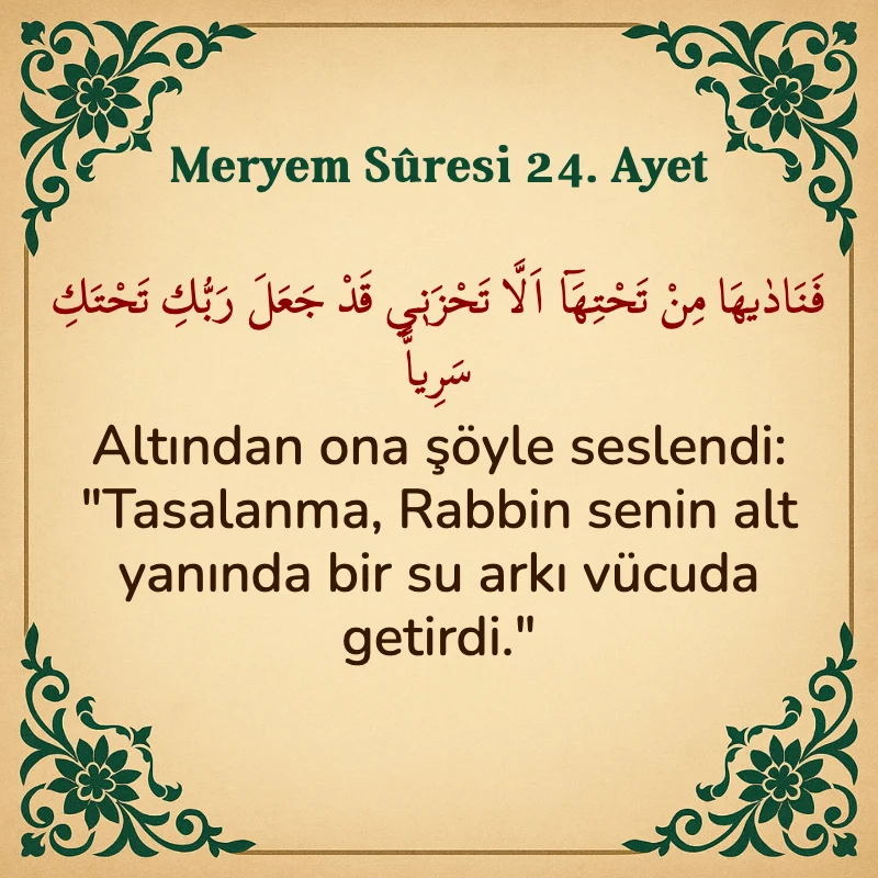 Meryem Suresi 24. Ayet Arapça ve Türkçe meali