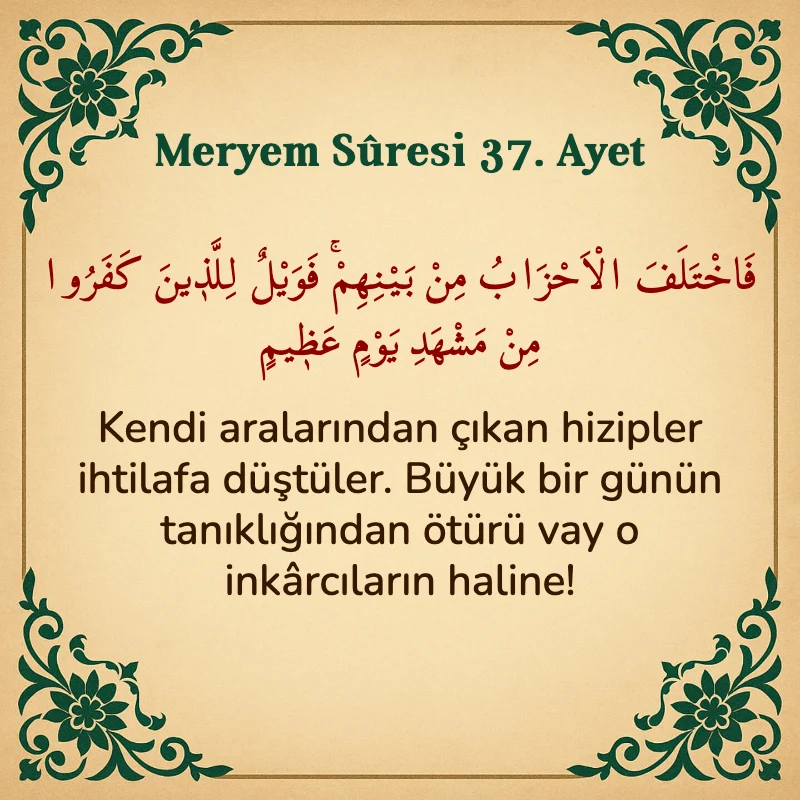 Meryem Suresi 37. Ayet Arapça ve Türkçe meali