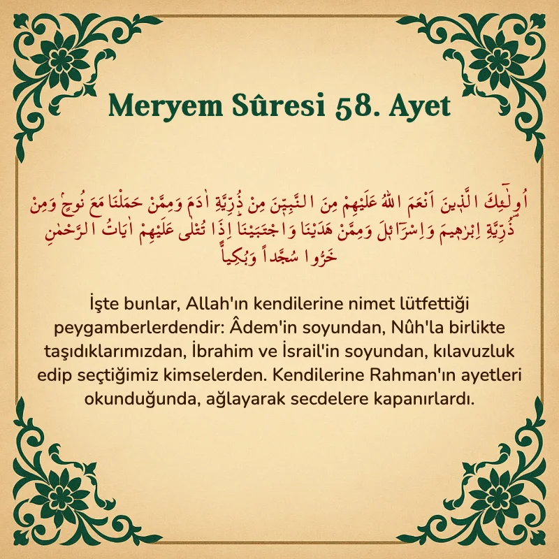 Meryem Suresi 58. Ayet Arapça ve Türkçe meali