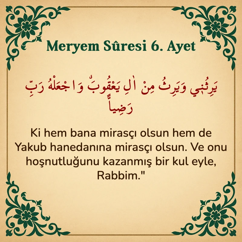 Meryem Suresi 6. Ayet Arapça ve Türkçe meali