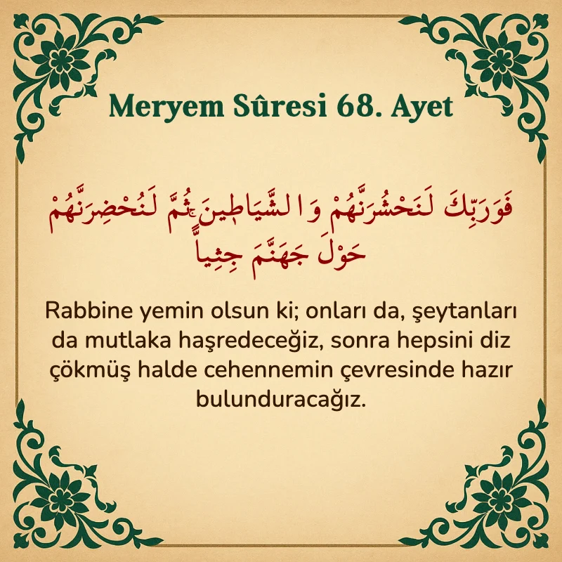 Meryem Suresi 68. Ayet Arapça ve Türkçe meali