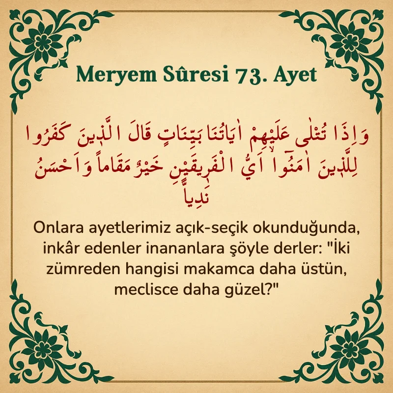 Meryem Suresi 73. Ayet Arapça ve Türkçe meali