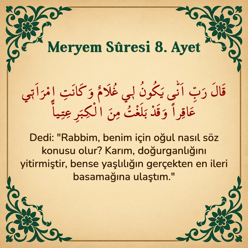 Meryem Suresi 8. Ayet Arapça ve Türkçe meali
