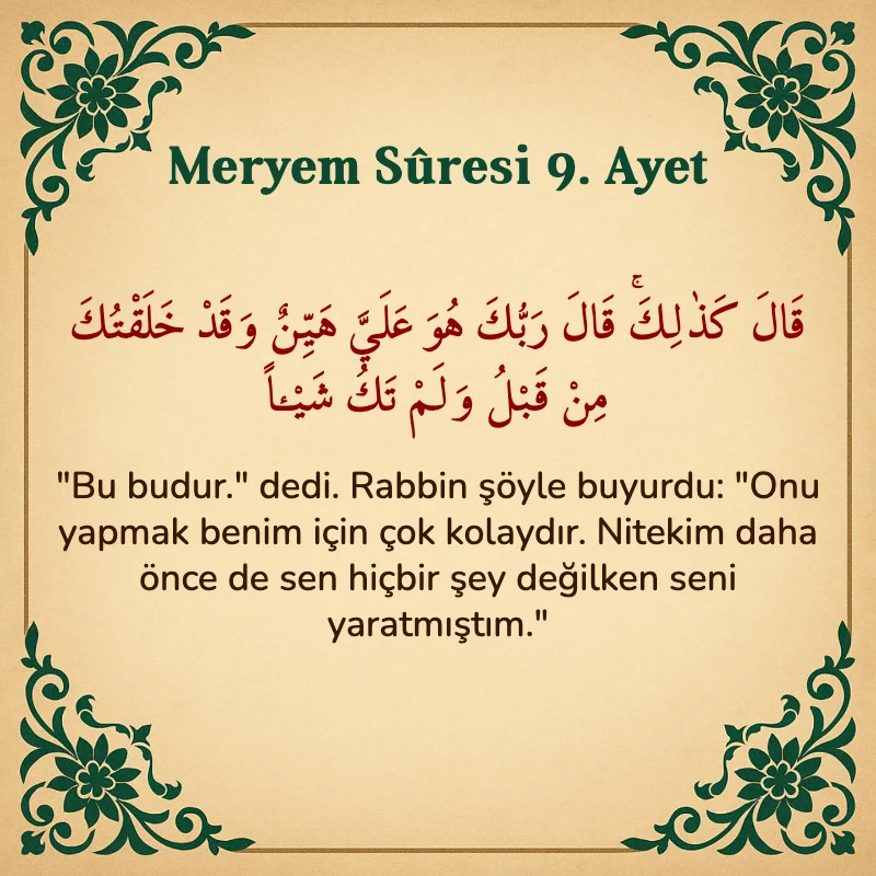 Meryem Suresi 9. Ayet Arapça ve Türkçe meali