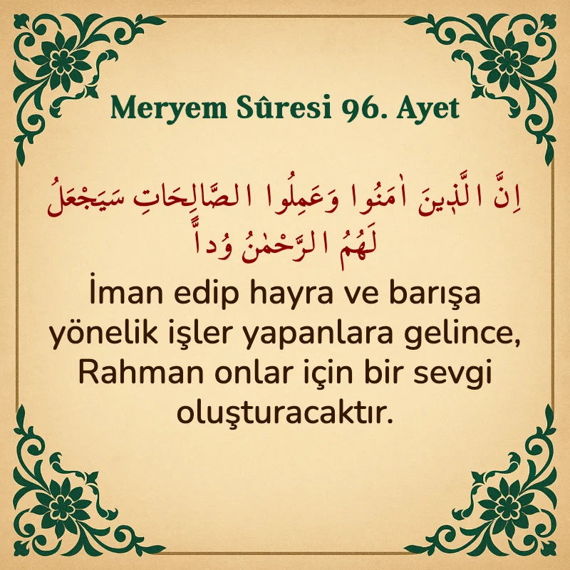 Meryem Suresi 96. Ayet Arapça ve Türkçe meali