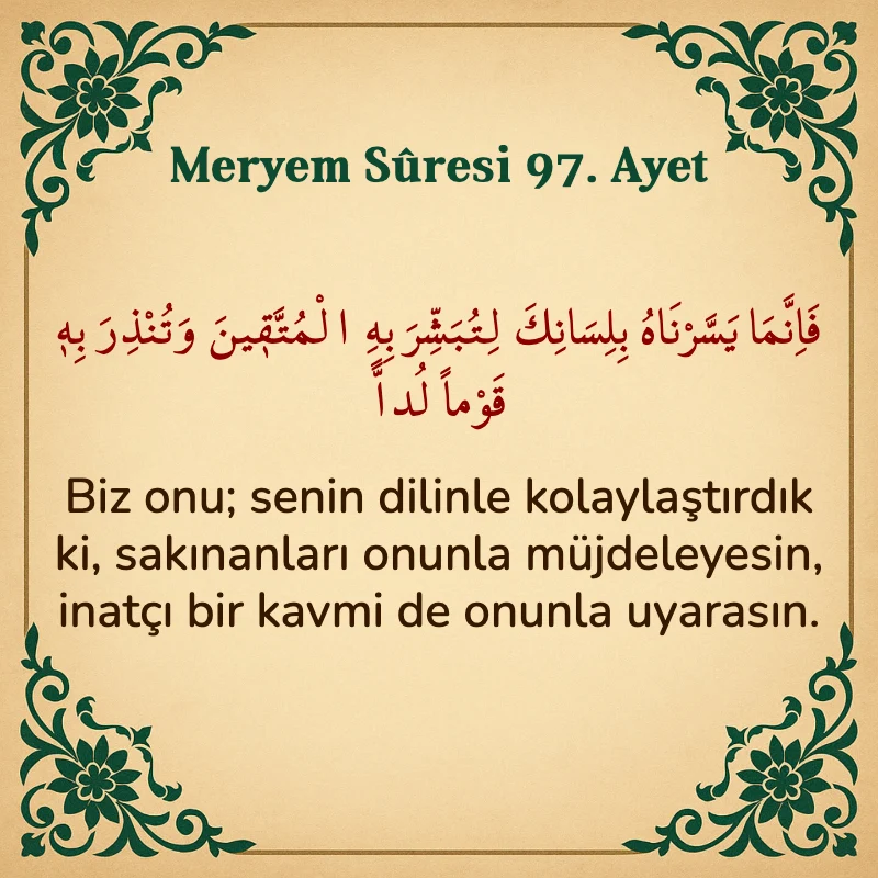 Meryem Suresi 97. Ayet Arapça ve Türkçe meali