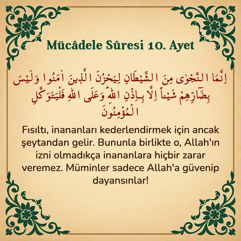 Mücadele Suresi 10. Ayet Arapça ve Türkçe meali