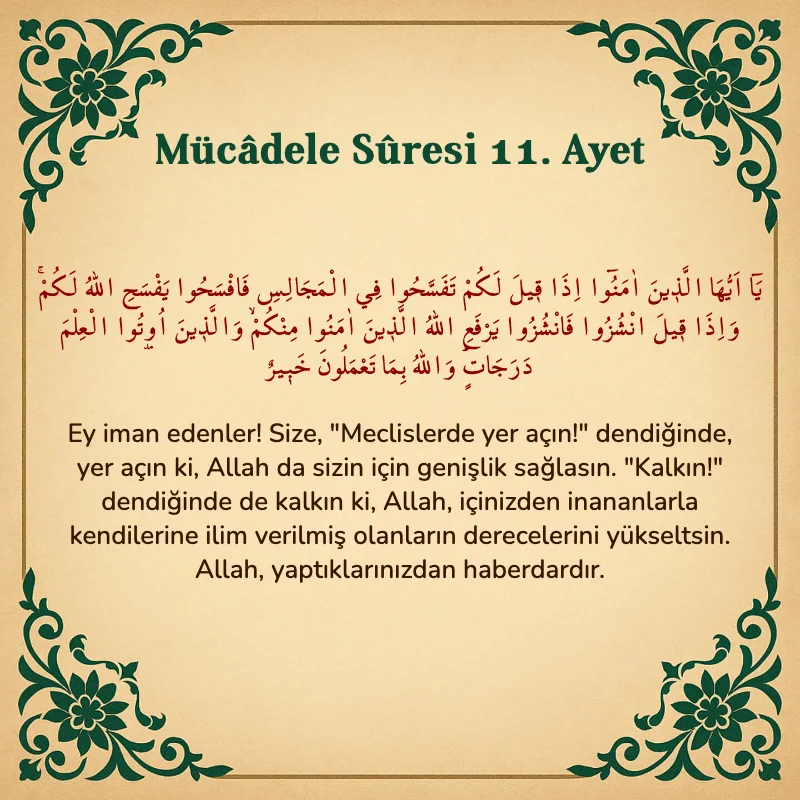 Mücadele Suresi 11. Ayet Arapça ve Türkçe meali