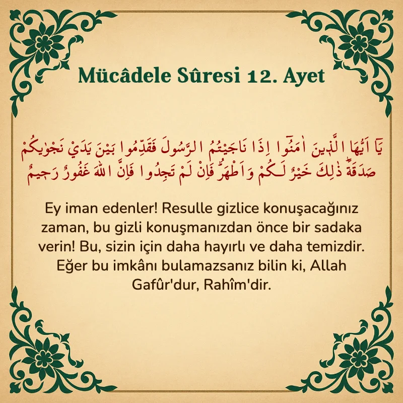 Mücadele Suresi 12. Ayet Arapça ve Türkçe meali