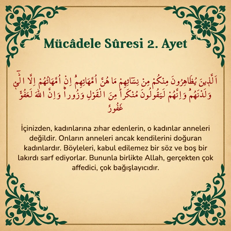 Mücadele Suresi 2. Ayet Arapça ve Türkçe meali
