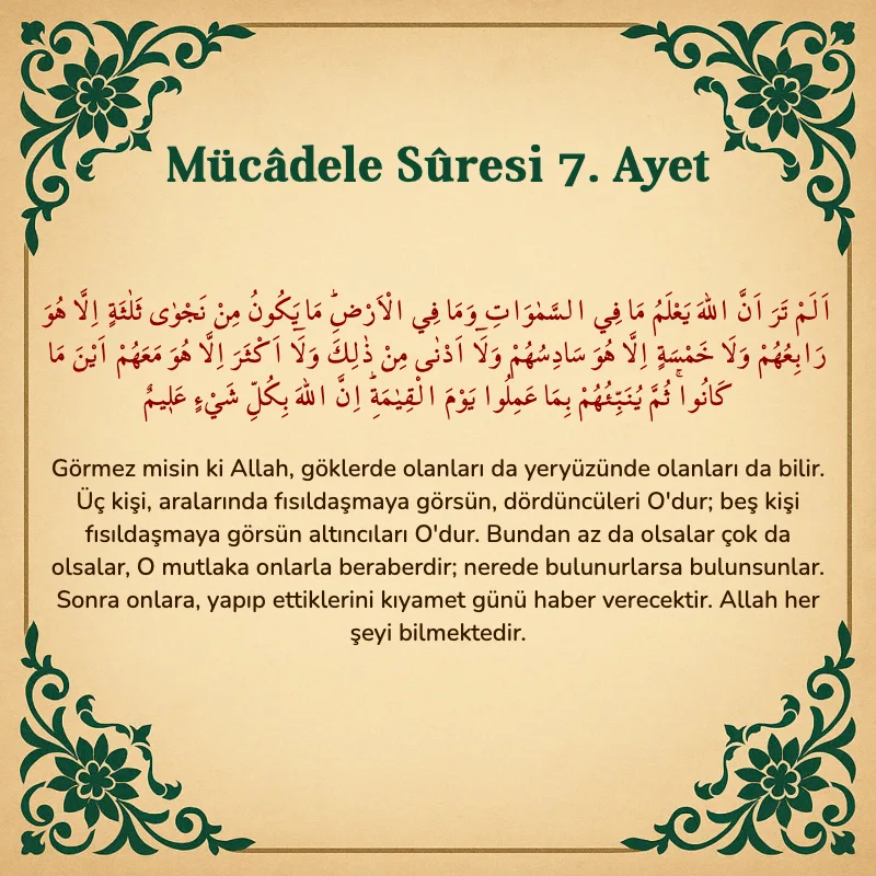 Mücadele Suresi 7. Ayet Arapça ve Türkçe meali