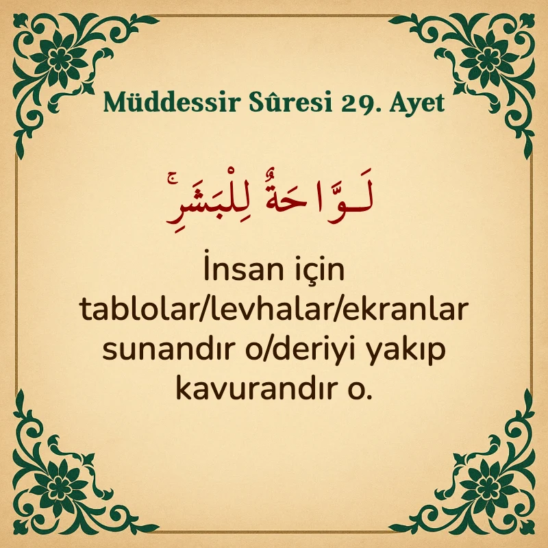 Müddessir Suresi 29. Ayet Arapça ve Türkçe meali