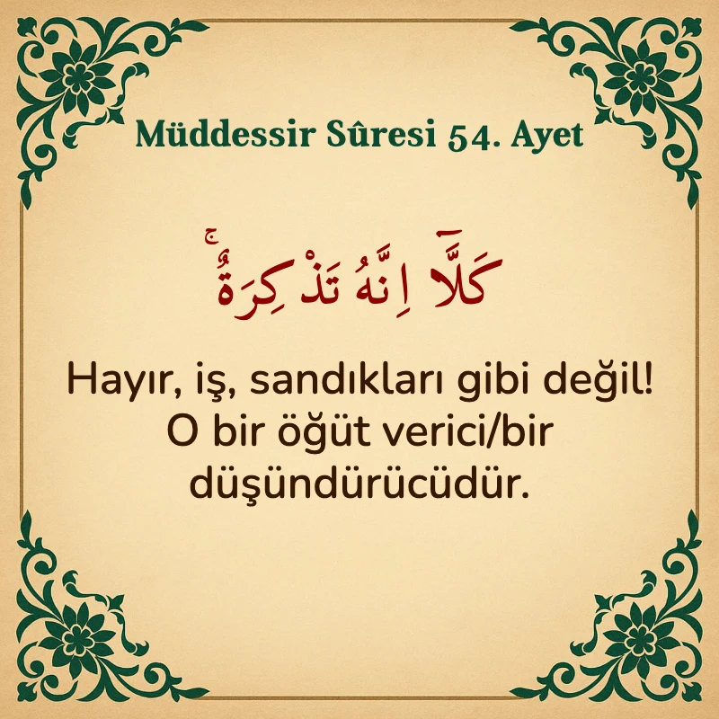 Müddessir Suresi 54. Ayet Arapça ve Türkçe meali