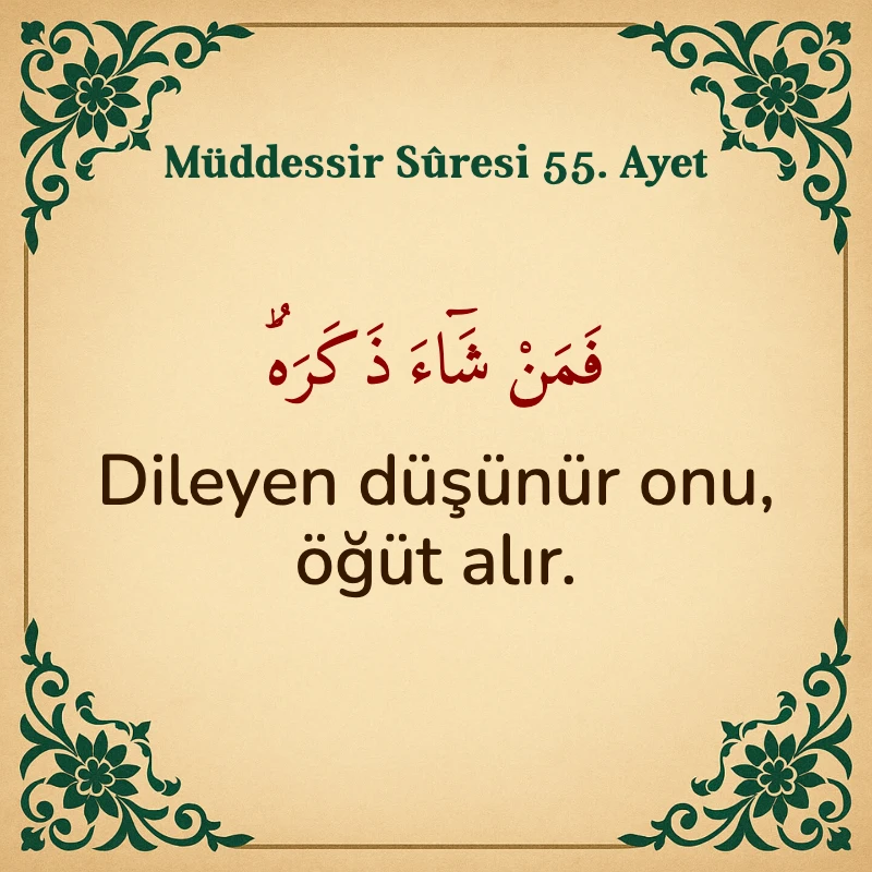 Müddessir Suresi 55. Ayet Arapça ve Türkçe meali