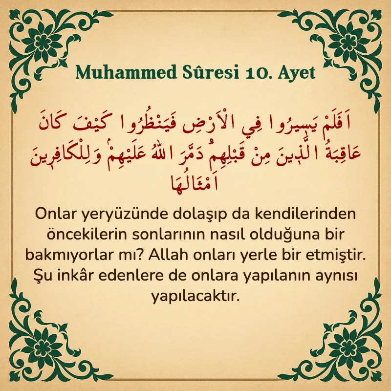 Muhammed Suresi 10. Ayet Arapça ve Türkçe meali