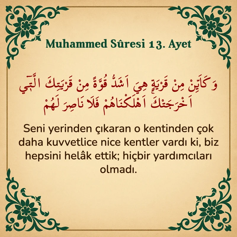 Muhammed Suresi 13. Ayet Arapça ve Türkçe meali