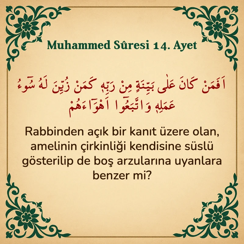 Muhammed Suresi 14. Ayet Arapça ve Türkçe meali