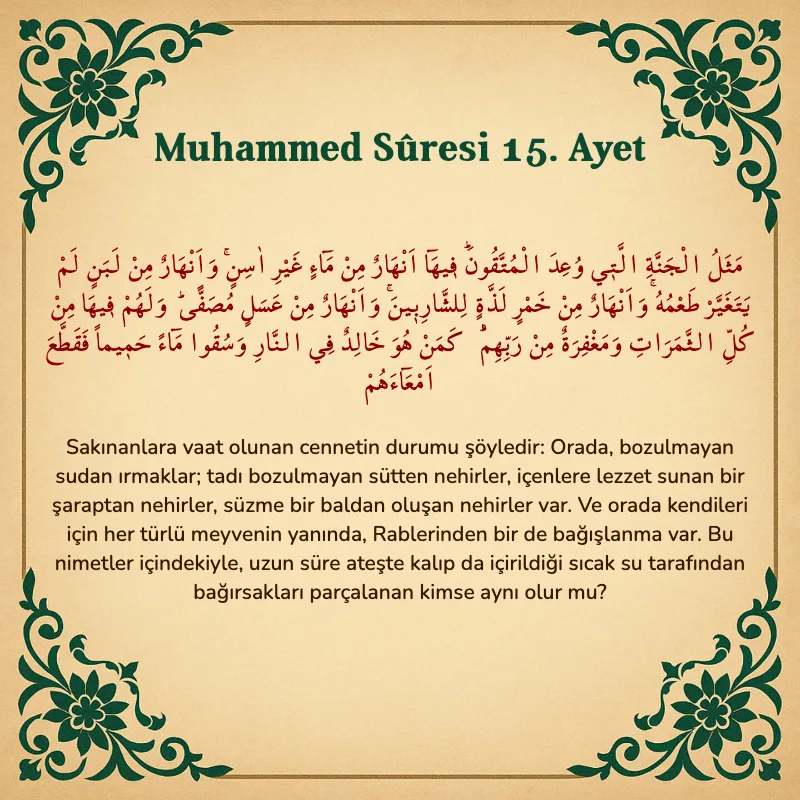 Muhammed Suresi 15. Ayet Arapça ve Türkçe meali