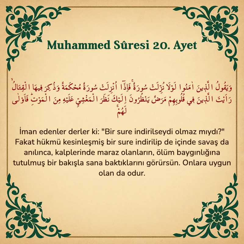 Muhammed Suresi 20. Ayet Arapça ve Türkçe meali