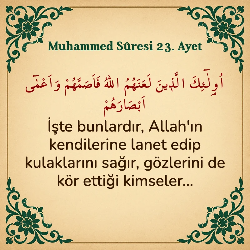 Muhammed Suresi 23. Ayet Arapça ve Türkçe meali