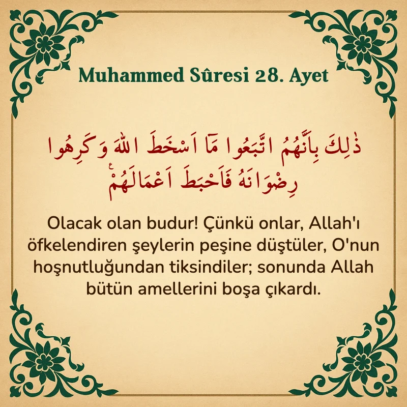 Muhammed Suresi 28. Ayet Arapça ve Türkçe meali