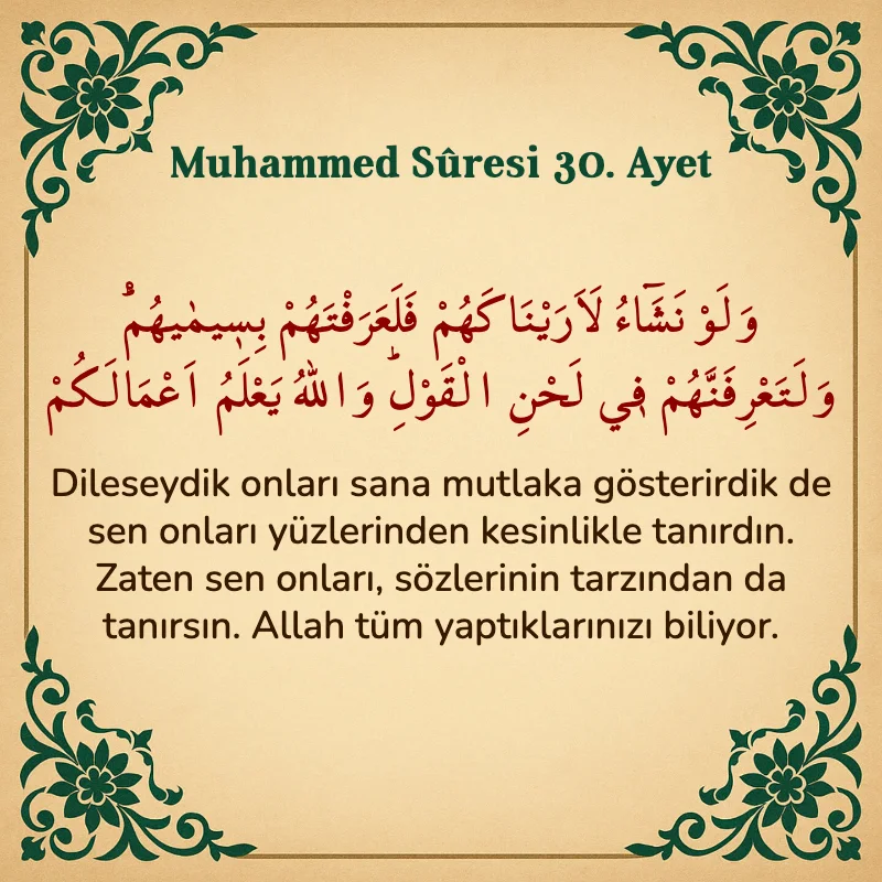 Muhammed Suresi 30. Ayet Arapça ve Türkçe meali