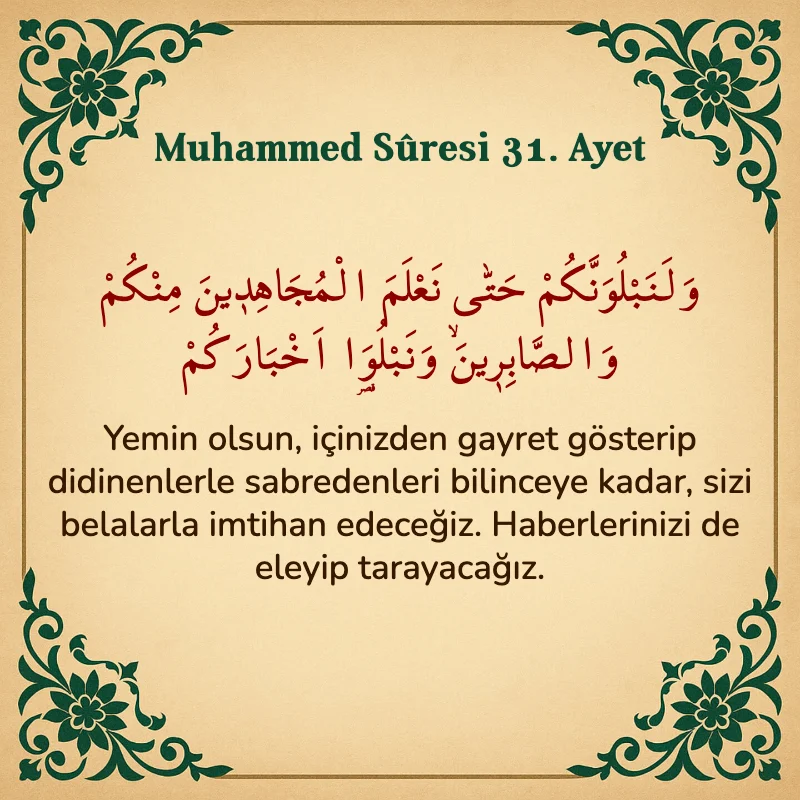 Muhammed Suresi 31. Ayet Arapça ve Türkçe meali