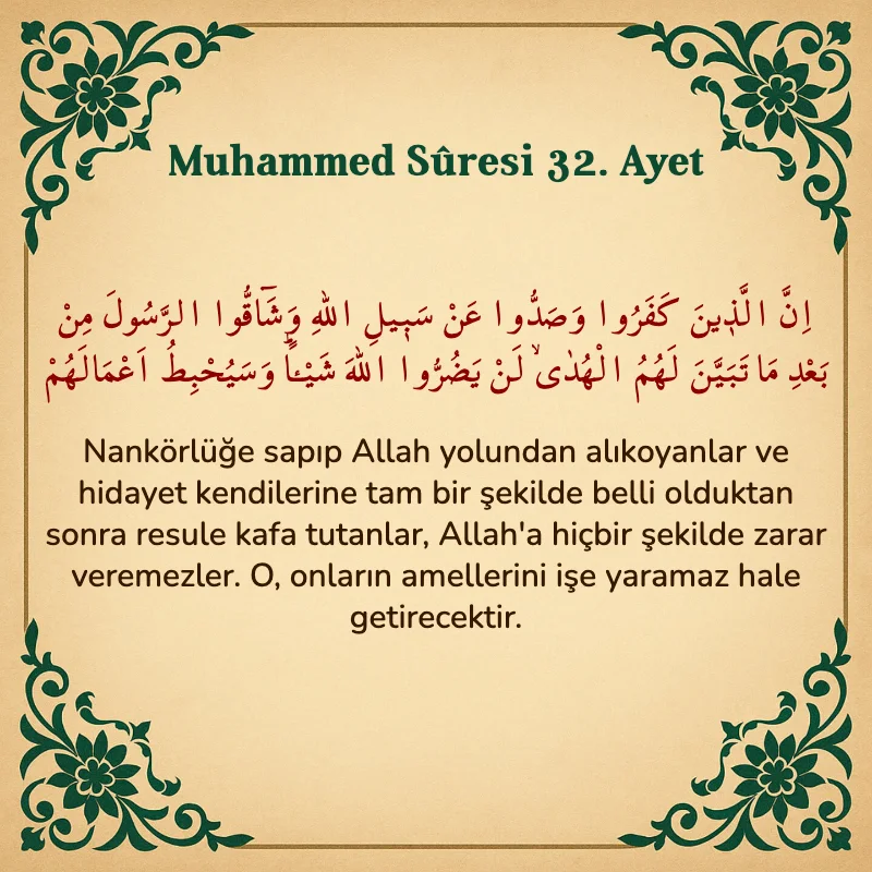 Muhammed Suresi 32. Ayet Arapça ve Türkçe meali