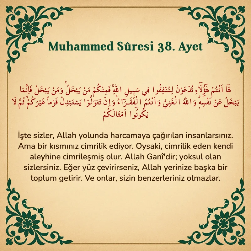 Muhammed Suresi 38. Ayet Arapça ve Türkçe meali