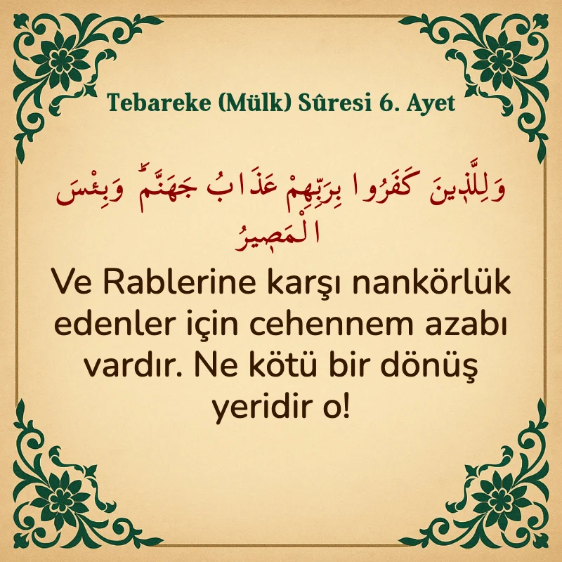 Tebareke (Mülk) Suresi 6. Ayet Arapça ve Türkçe meali
