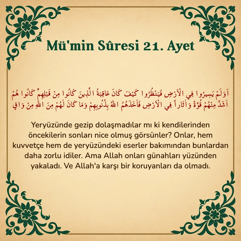 Mümin Suresi 21. Ayet Arapça ve Türkçe meali