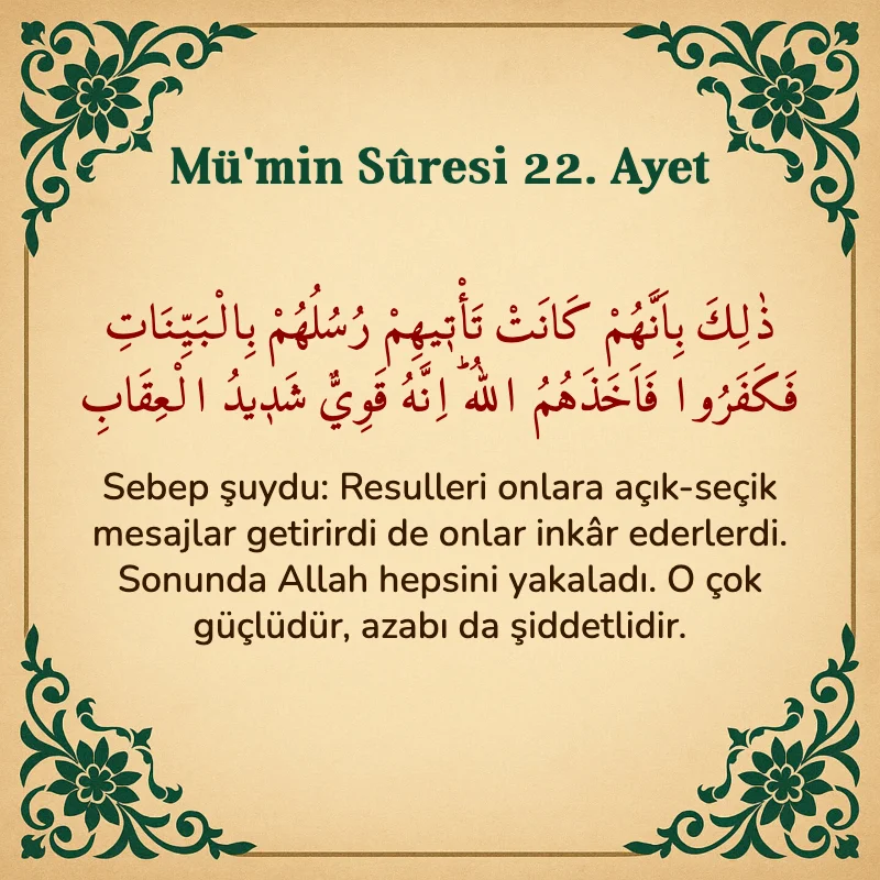 Mümin Suresi 22. Ayet Arapça ve Türkçe meali