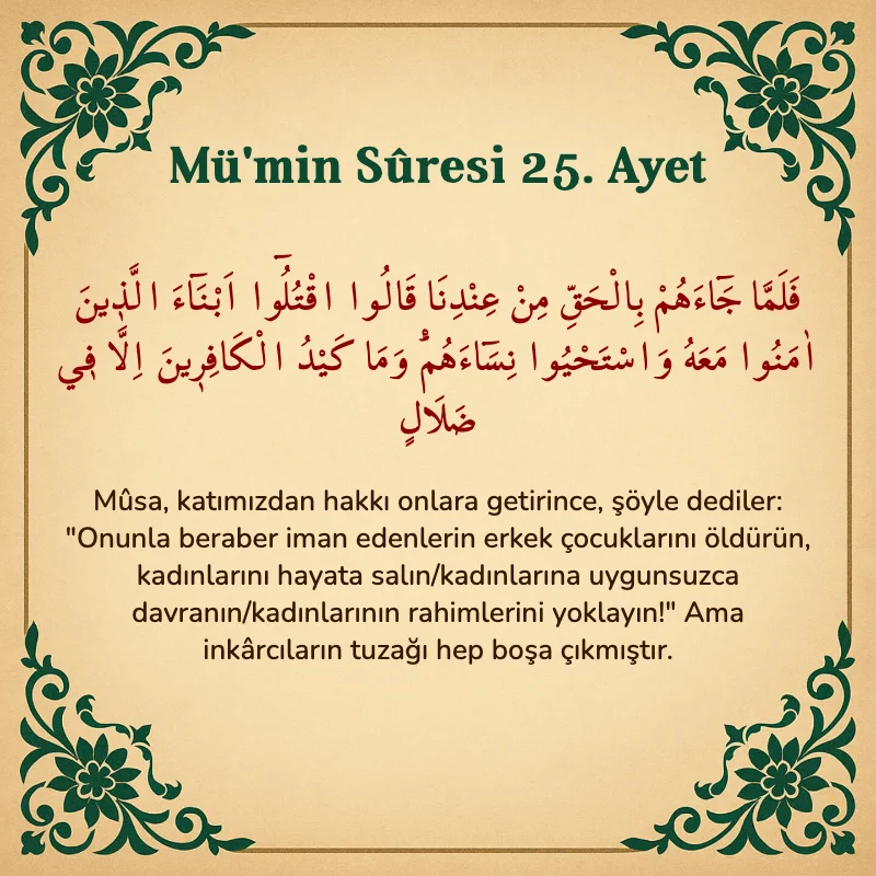 Mümin Suresi 25. Ayet Arapça ve Türkçe meali