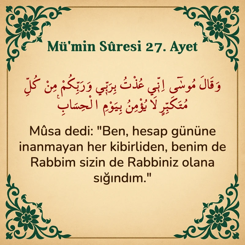 Mümin Suresi 27. Ayet Arapça ve Türkçe meali