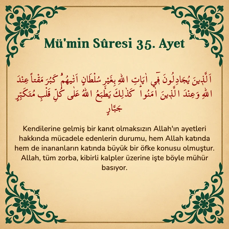 Mümin Suresi 35. Ayet Arapça ve Türkçe meali