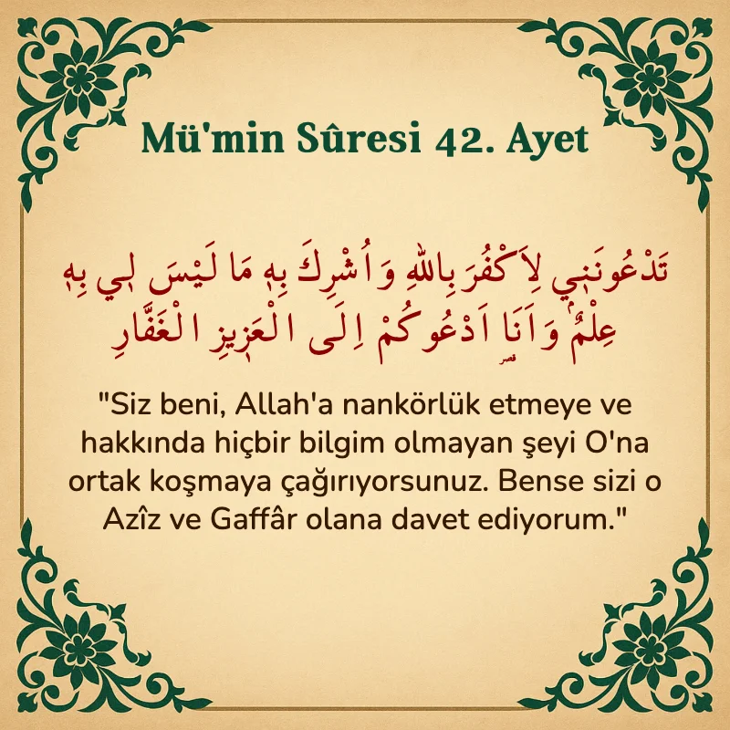 Mümin Suresi 42. Ayet Arapça ve Türkçe meali
