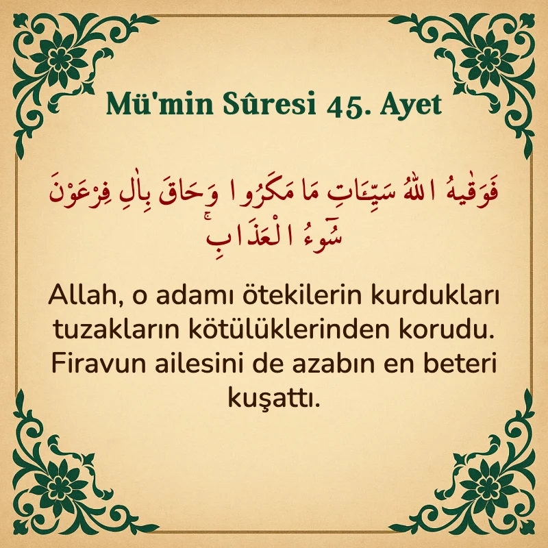 Mümin Suresi 45. Ayet Arapça ve Türkçe meali