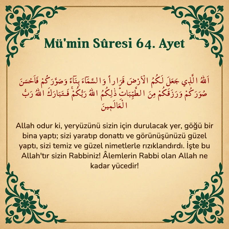 Mümin Suresi 64. Ayet Arapça ve Türkçe meali