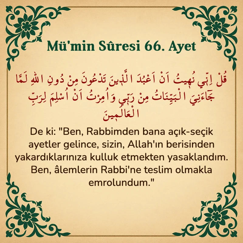 Mümin Suresi 66. Ayet Arapça ve Türkçe meali