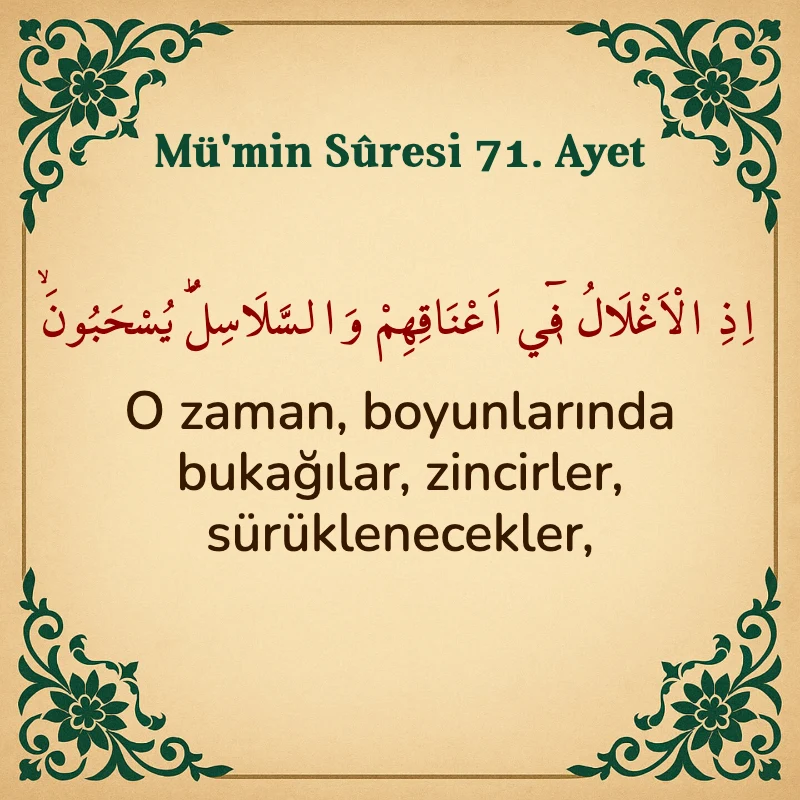 Mümin Suresi 71. Ayet Arapça ve Türkçe meali