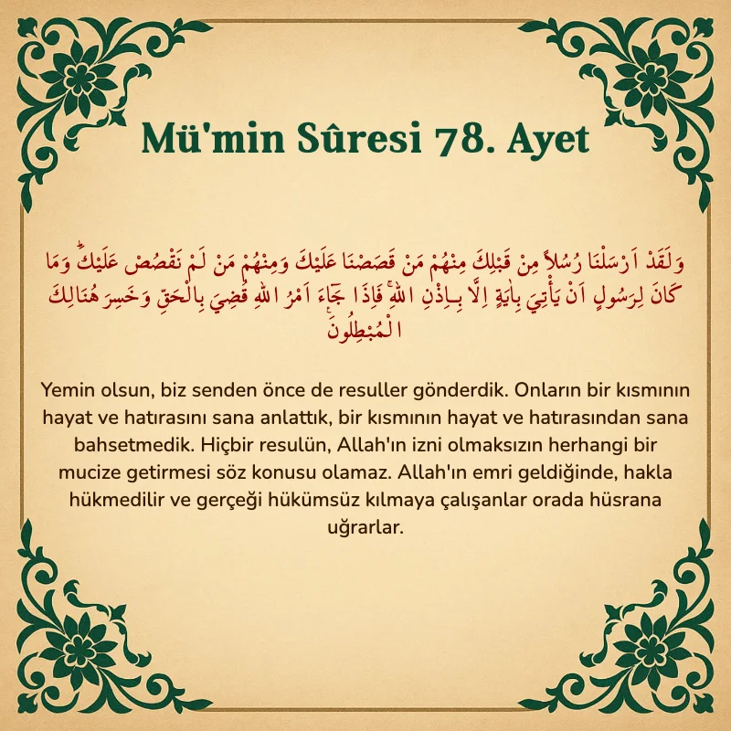 Mümin Suresi 78. Ayet Arapça ve Türkçe meali