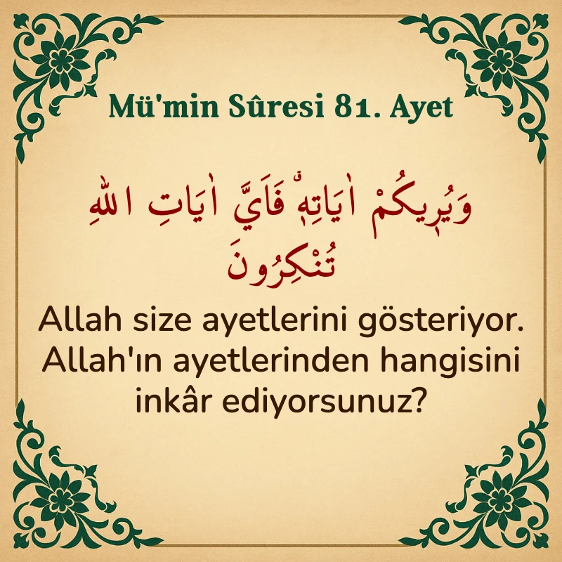 Mümin Suresi 81. Ayet Arapça ve Türkçe meali