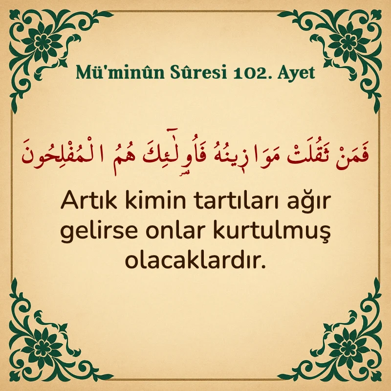 Müminun Suresi 102. Ayet Arapça ve Türkçe meali