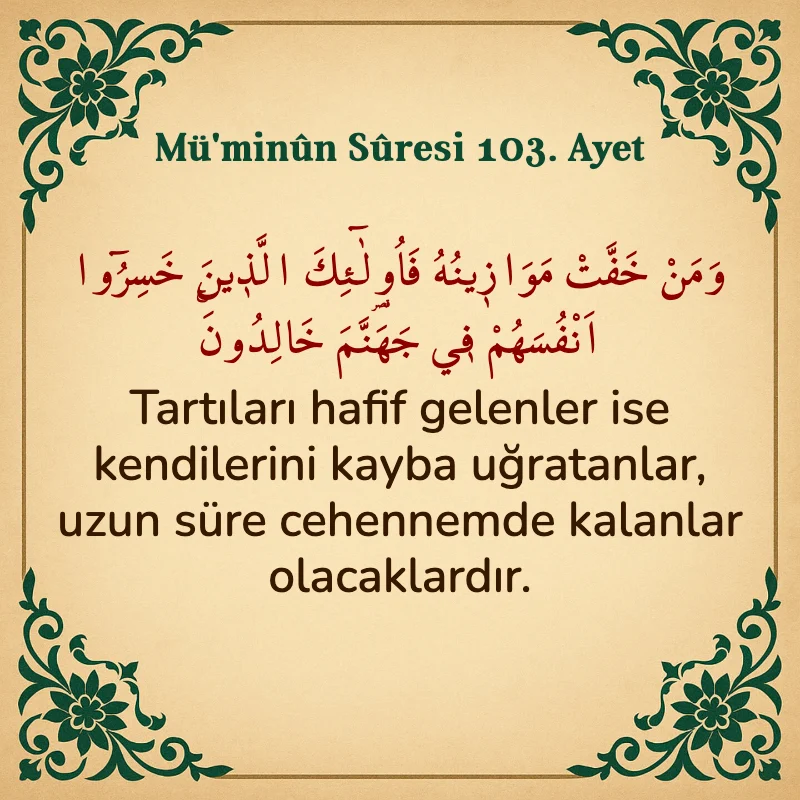 Müminun Suresi 103. Ayet Arapça ve Türkçe meali