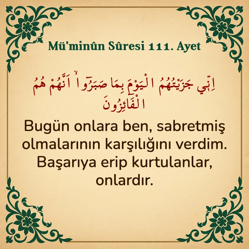 Müminun Suresi 111. Ayet Arapça ve Türkçe meali
